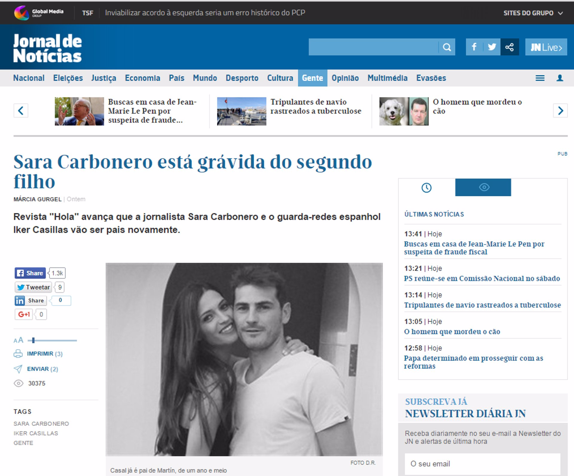 la noticia del embarazo de sara carbonero en la portuguesa