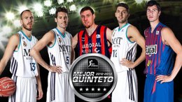 Foto: Sergio Rodríguez, Rudy, Nocioni, Mirotic y Tomic, mejor quinteto (ACB.COM)