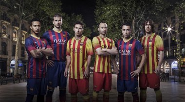 Foto: Las camisetas del Barça, con franjas y la 'Senyera' (NIKE)