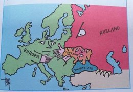 Foto: Critican una imagen de Rusia devorando a Ucrania en un libro de texto holandés (MICHEL PHILIPSEN)